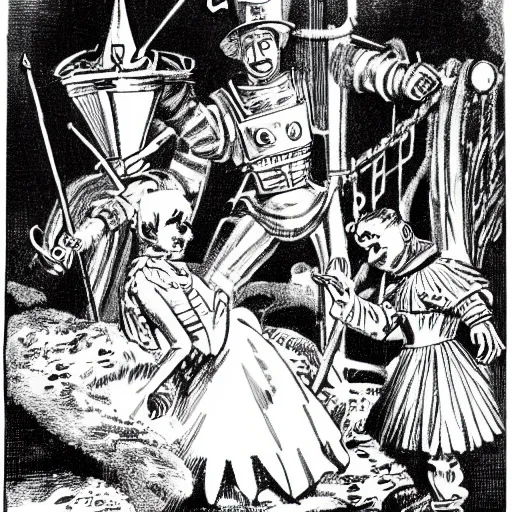 Prompt: a scene from the book The Tin Man of Oz by L. Frank Baum