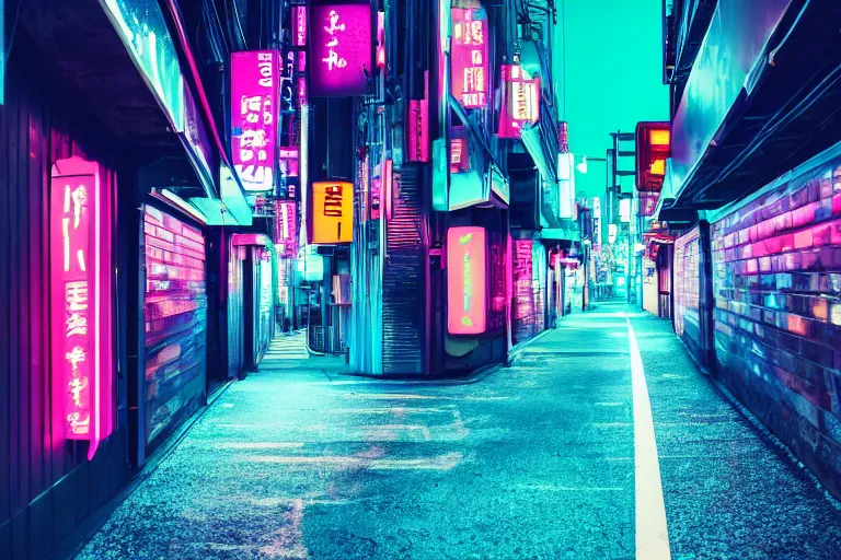 Image similar to neon tokyo street futuristic aesthetic, wallpaper, unsplash, colorful, style of aenami alena, neon blue color,