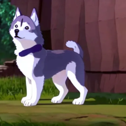 Image similar to husky puppy animated by studio ghibli, ary by studio ghibli,