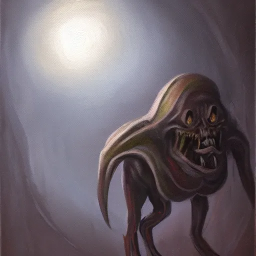 Image similar to creature ramping towards you in the dark, concept art, oil painting