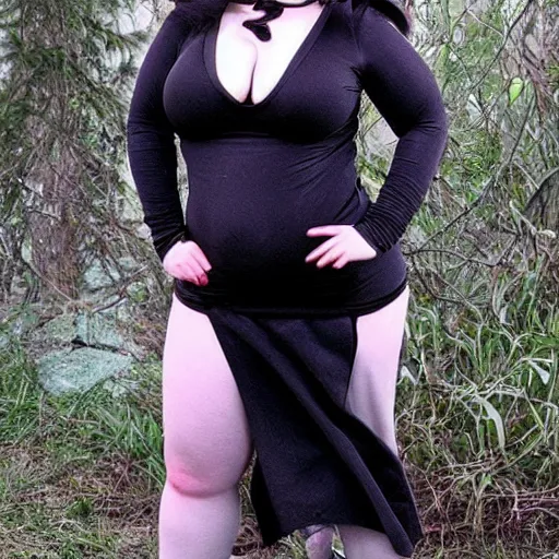 Image similar to curvy Wednesday Adams as a goddess