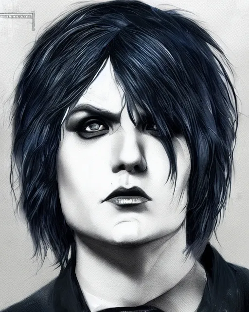 Image similar to “portrait of Gerard way, gothic, trending on ArtStation, hyper detailed”