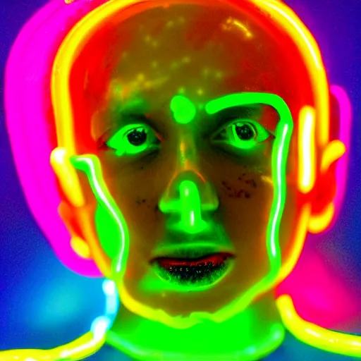 Prompt: a tiny mutated jelly boy glowing made of neon and crystal, hyper realistic, 4 k, extra glossy, extra glitter, extra glowing, extra rainbow