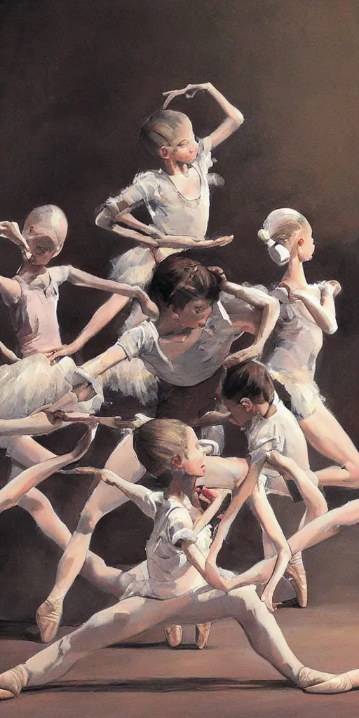 Image similar to oil painting scene from ballet school by kim jung gi