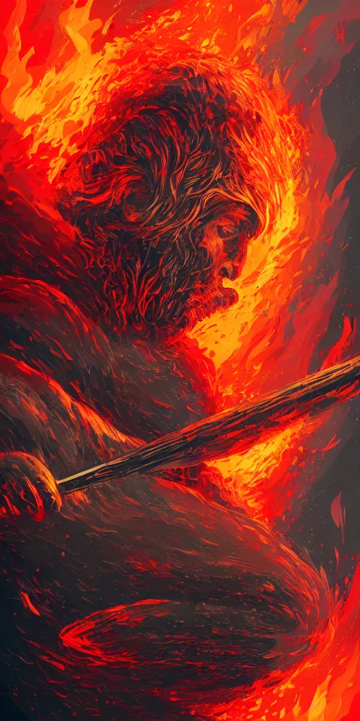 Prompt: Beautiful illustration depicted a heavy metal drummer playing on drums::lava and fire around::art by Petros Afshar and Robert Kirkman