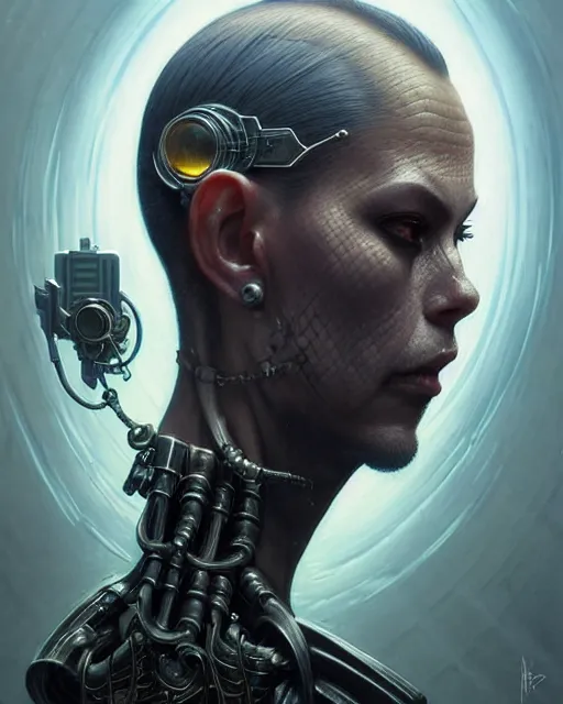 Image similar to front shot of a cyberpunk criminal mastermind character, intricate, elegant, highly detailed, centered, (((artstation, concept art, smooth, sharp focus, artgerm, Tomasz Alen Kopera, Peter Mohrbacher, donato giancola, Joseph Christian Leyendecker, WLOP, Boris Vallejo))), mugshot!!!!!, ugly!!!!!!