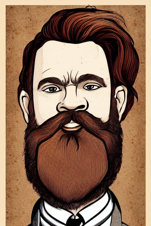 Image similar to an illustration of a portrait of a respectable dignified 3 0 ish pentecostal preacher with kind eyes and red beard and hair in the style of art - deco artwork art by kyle ferrin and loish!, digital art, highly detailed, intricate, sharp focus, trending on artstation hq, deviantart, 4 k uhd image