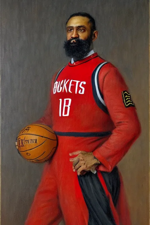 Image similar to full body portrait of the dictator of the houston rockets, 1 8 8 9, in full military garb, oil on canvas by william sidney mount, trending on artstation