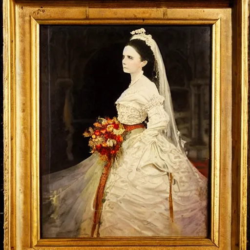 Image similar to a beautiful painting of a young princess on her wedding day in 1 8 7 6, high qualiy, oil painting, clear, coherent, fancy, highly detailed