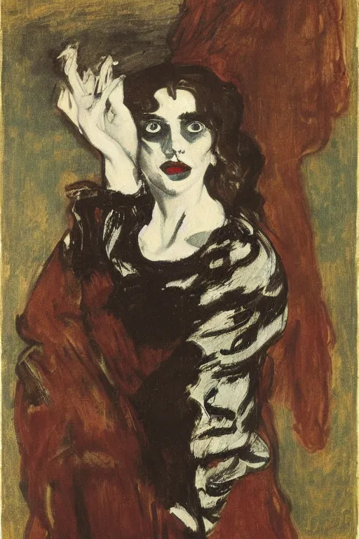 Image similar to portrait of hannah murray as delirium of the endless, the sandman by walter sickert, john singer sargent, and william open