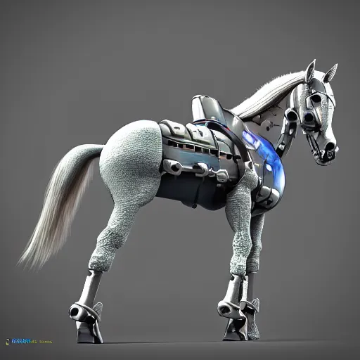 Image similar to a cybernetically enhanced horse, digital art, 3 d render, blender,