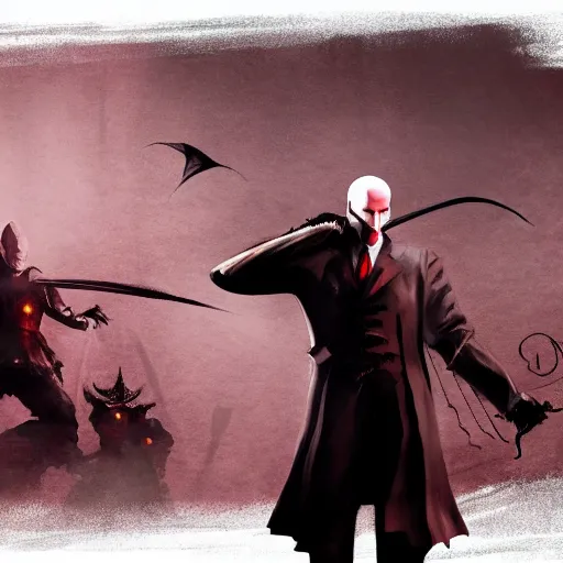 Image similar to hitman as a dark souls boss concept art