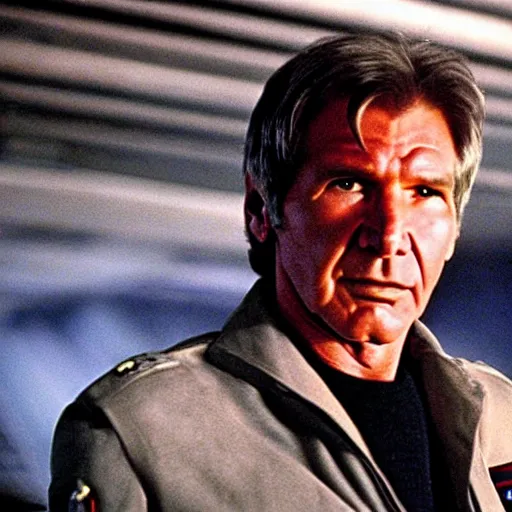 Image similar to A still of Harrison Ford as Commander Adama in Battlestar Galactica (2003)