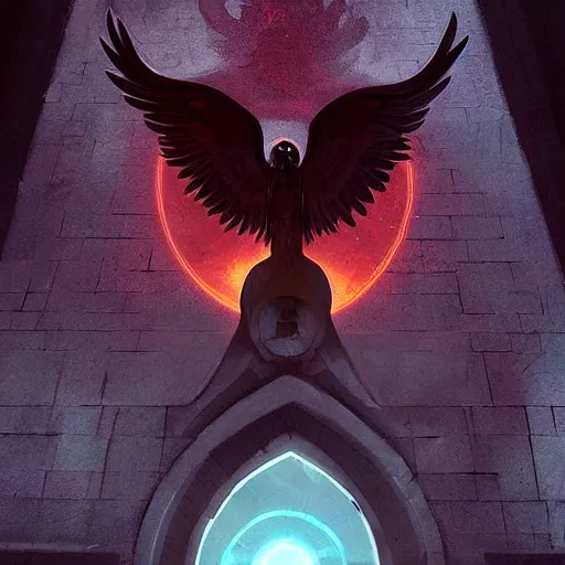 Image similar to Baphomet sitting in front of a portal to the infinite . Highly detailed painting Greg rutkowski. Good clear quality, high detail, octagon render 8k