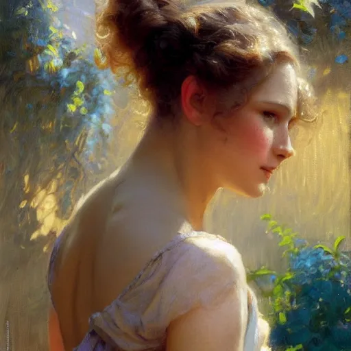 Prompt: detailed cinematic wide shot of beautiful attractive woman clean skin blue yese blonde hair, ultra realistic, spring light, painting by gaston bussiere, craig mullins, j. c. leyendecker