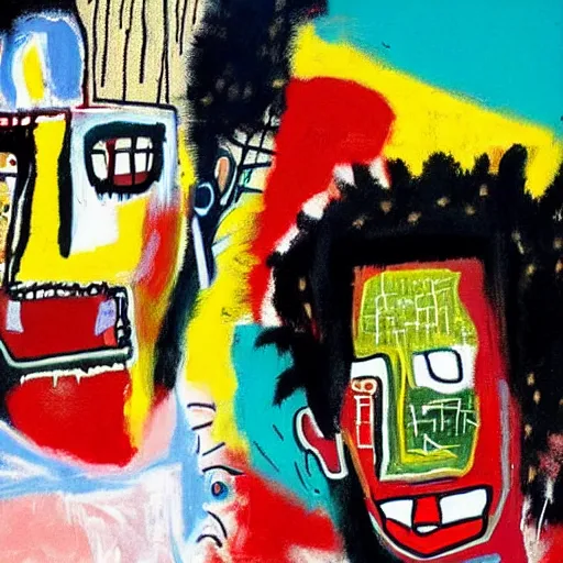 Prompt: basquiat painting depicting a gen z couple fighting