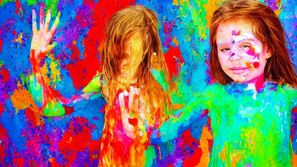 Prompt: Fingerpaint artwork of a young girl