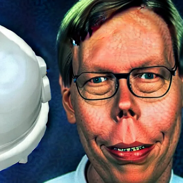 Prompt: a photo of bob lazar with a hangar full of flying saucers at area 5 1, detailed symmetrical face, photorealistic, highly detailed