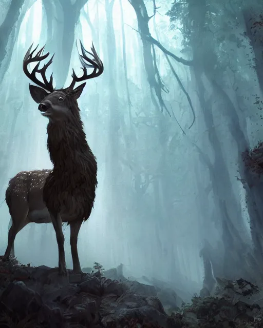 Prompt: Deer Shapeshifter Druid Mage, D&D, artstation, fantasy, magic the gathering artwork, cinematic lighting, centered, symmetrical, highly detailed, digital painting, , concept art, smooth, sharp focus, illustration, volumetric lighting, epic Composition, 8k, art by Akihiko Yoshida and Greg Rutkowski and Craig Mullins, oil painting, cgsociety