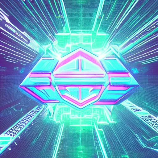 Image similar to scifi logo for a synthwave music producer, digital 3 d, black background, trending on artstation