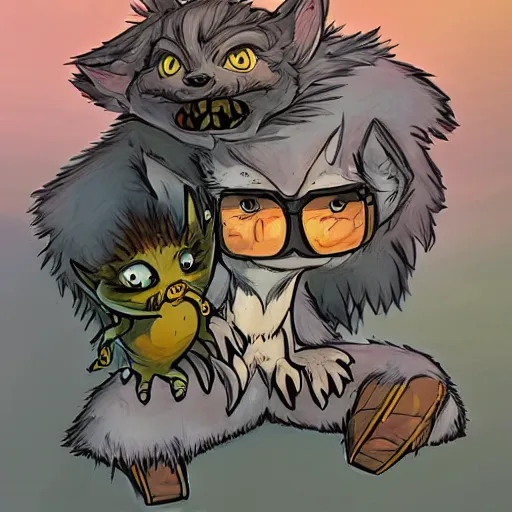 Prompt: wolfchild concept art by skottie young