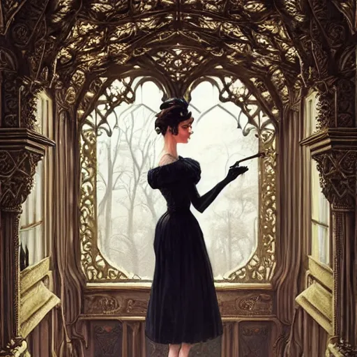 Image similar to audrey hepburn in an epic victorian novel, inside an ornate castle, intricate, elegant, highly detailed, digital painting, artstation, matte, illustration, art by artgerm, greg rutkowski, loish, rhads, ferdinand knab, makoto shinkai, lois van baarle, ilya kuvshinov, rossdraws, tom bagshaw