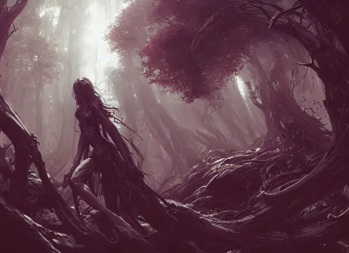 Image similar to my bed giant girl cthulhu in the dark forest greg rutkowski, yoji shinkawa, yoshitaka amano, tsutomu niehi, moebius, donato giancola, geoffroy thoorens, concept art, trending on artstation, featured on pixiv, cinematic composition, 8 k