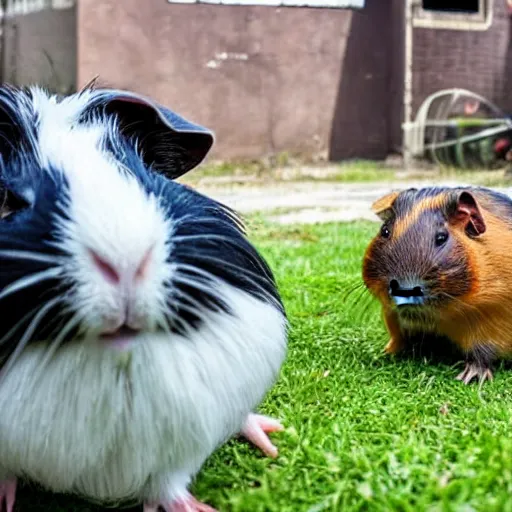 Prompt: a Guinea pig taking a selfie in front of a burning house