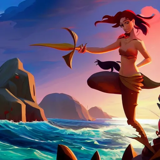 Image similar to painting mermaid treasure on sea of thieves game avatar hero smooth face median photoshop filter cutout vector, behance hd by jesper ejsing, by rhads, makoto shinkai and lois van baarle, ilya kuvshinov, rossdraws global illumination