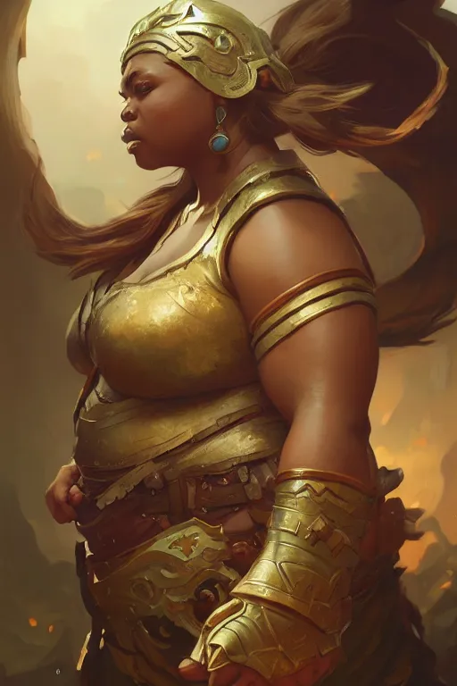 Image similar to photography of overweight warrior, deep focus, d & d, fantasy, intricate, elegant, highly detailed, digital painting, artstation, concept art, matte, sharp focus, illustration, hearthstone, art by artgerm and greg rutkowski and alphonse mucha