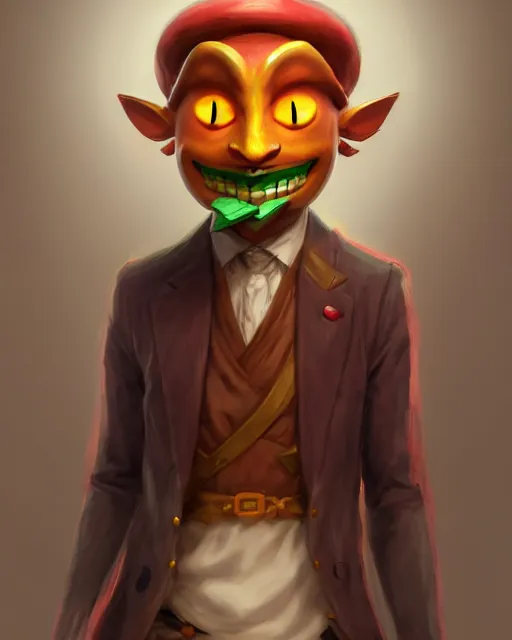 Prompt: character concept art of the happy mask salesman from the legend of zelda | | handsome - fine - face, pretty face, realistic shaded perfect face, fine details by stanley artgerm lau, wlop, rossdraws, james jean, andrei riabovitchev, marc simonetti, and sakimichan, tranding on artstation