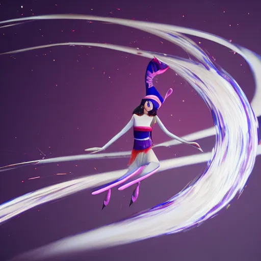 Prompt: an elf spinning around, flowing fabric, digital art, octane render, 4k, 8k, 32k uhd