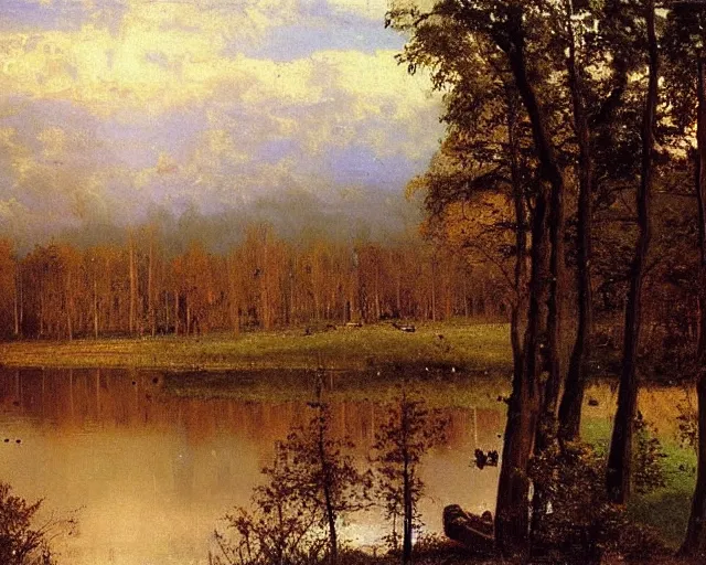 Image similar to painting by albert bierstadt and viktor vasnetsov