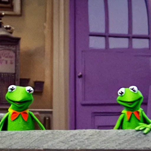 Image similar to kermit the frog in grand budapest hotel