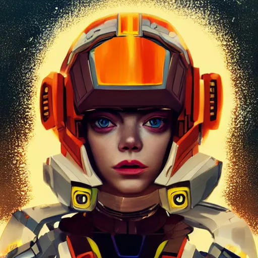 Image similar to a portrait of a stunning beautiful elite emma stone gundam pilot, with an intricate, detailed, urban inspired hiphop afro futuristic helmet, vector behance hd jesper ejsing, rhads, makoto shinkai, lois van baarle, ilya kuvshinov, rossdraws, hd, 3 2 k, ilya kuvshinov, gustav klimt