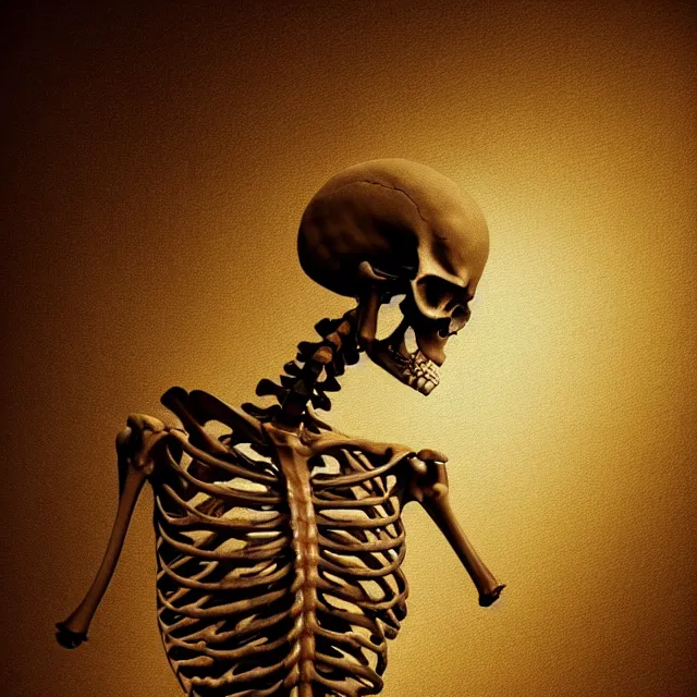 Image similar to photorealistic sepia painting of a skeleton surrounded by a scroll peeling away from its body by richard corben, atmospheric lighting, brooding, painted, intricate, ultra detailed, well composed, best on artstation, cgsociety, epic, horror, stunning, gorgeous, intricate detail, much wow, masterpiece, cinematic aesthetic octane render, 8 k hd resolution,