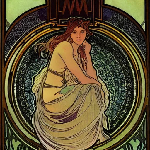 Prompt: lovecraftian protagonist by alphonse mucha