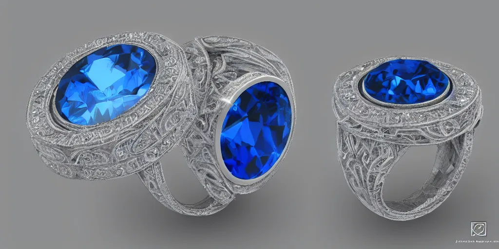 Image similar to stunning magic ring with a diamond, ice, blue, engraving, d & d, item, graphic, close - up, design, shimmer, artbook, page, detailed, trending on artstation, cgsociety, ralph mcquarrie and greg rutkowski