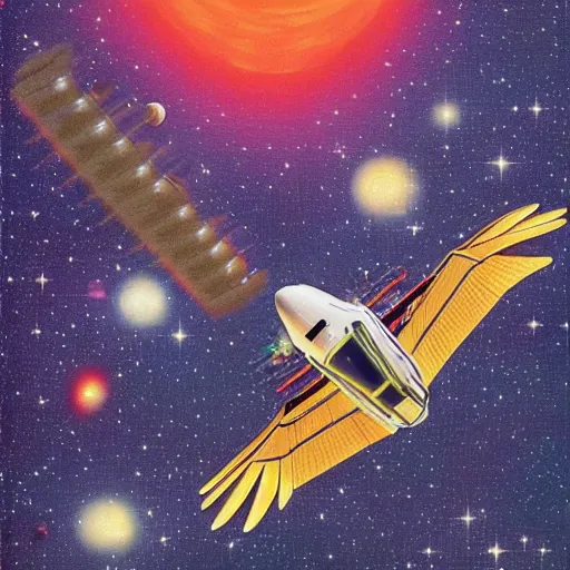 Prompt: spaceballs winnebago eagle 5, flying through space