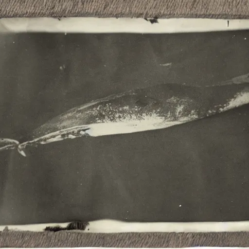 Prompt: tintype photo of underwater giant squid wrapped around a whale