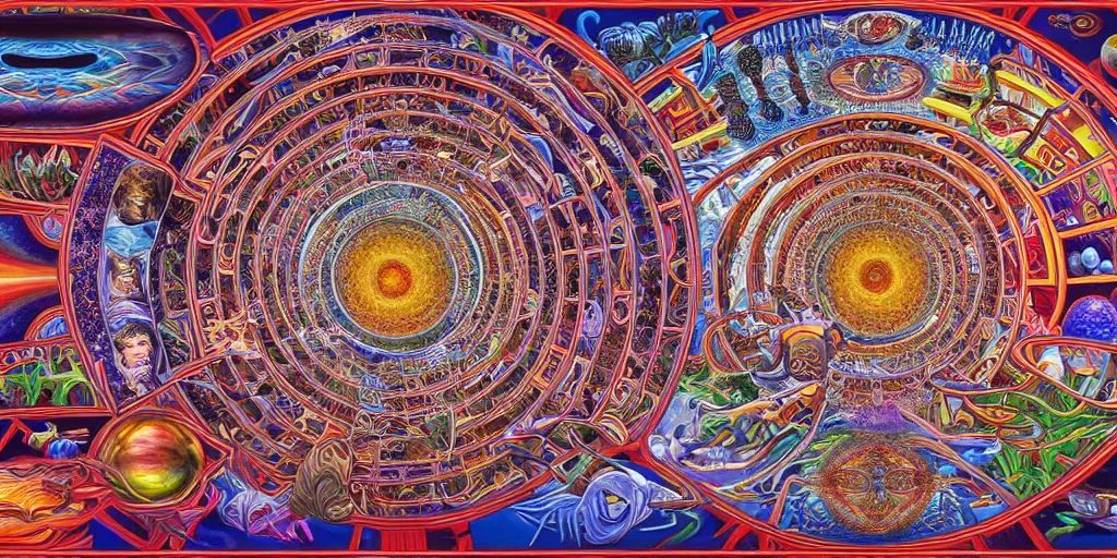 Image similar to memory palace, masterpiece composition, 8 k resolution, ultra fine illustration, art by alex grey and tokio aoyama, highly detailed,