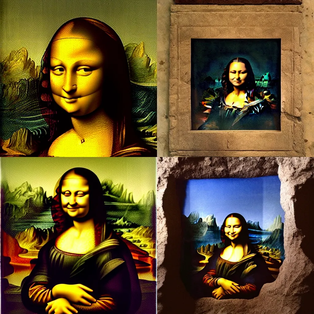 Prompt: ancient cave!!!!!!!! painting!!!!!!!!!!!!!! cave!!!!!!!! painting!!!!!!!!!!!!!! of the ((((((Mona Lisa))))))