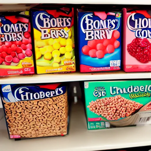 Prompt: a box of oops! all berries cereal on a grocery store shelf