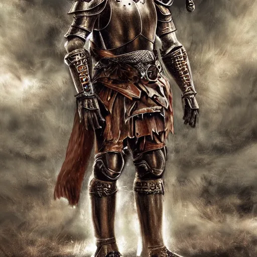 Image similar to Humanoid lion warrior standing on two legs in medieval armor, realistic, detailed, digital art, trending on artstation