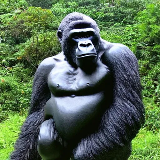 Prompt: A sculpture of a gorilla in the jungle , artwork by James Gurney