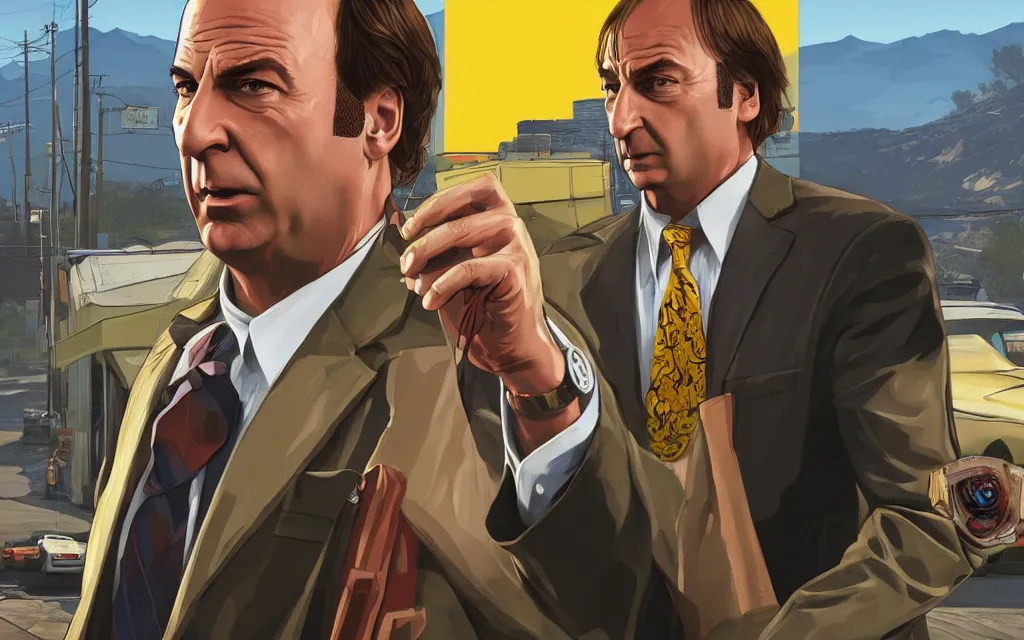 Saul Goodman in GTA V, Cover art by Stephen Bliss, | Stable Diffusion ...