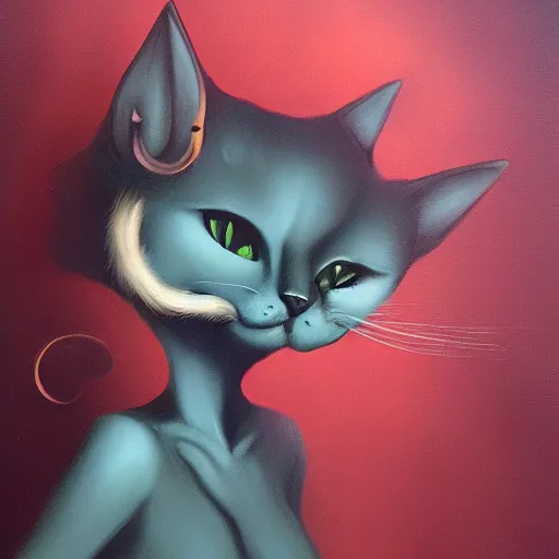 Image similar to a cat, in the style of peter mohrbacher and max ernst