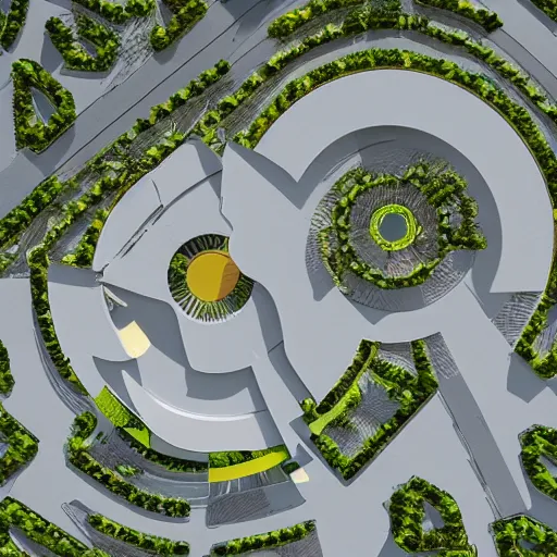 Prompt: top down view of a plaza designed by oscar niemeyer, concept art