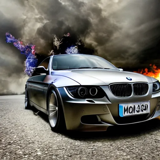 Image similar to BMW E90 as a Transformer in action scene