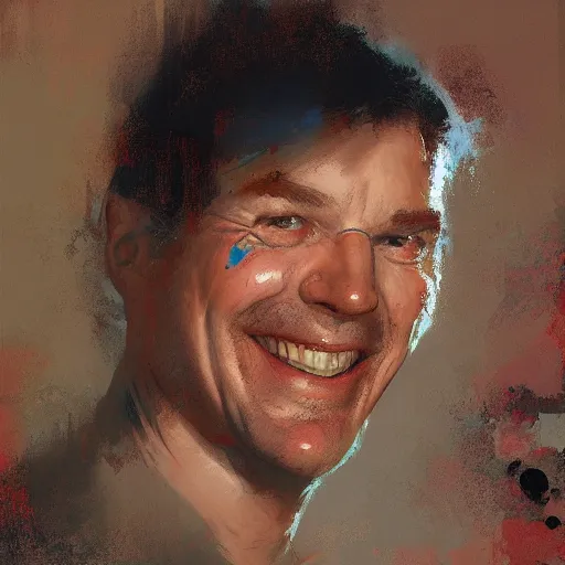 Prompt: a happy man, painted by Craig Mullins